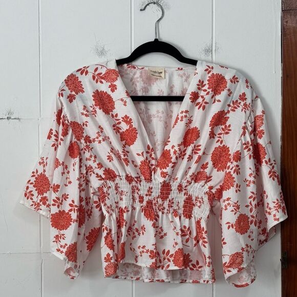 Peach Love California Orange Floral Flowy V-Neck Blouse Small - Picture 1 of 4